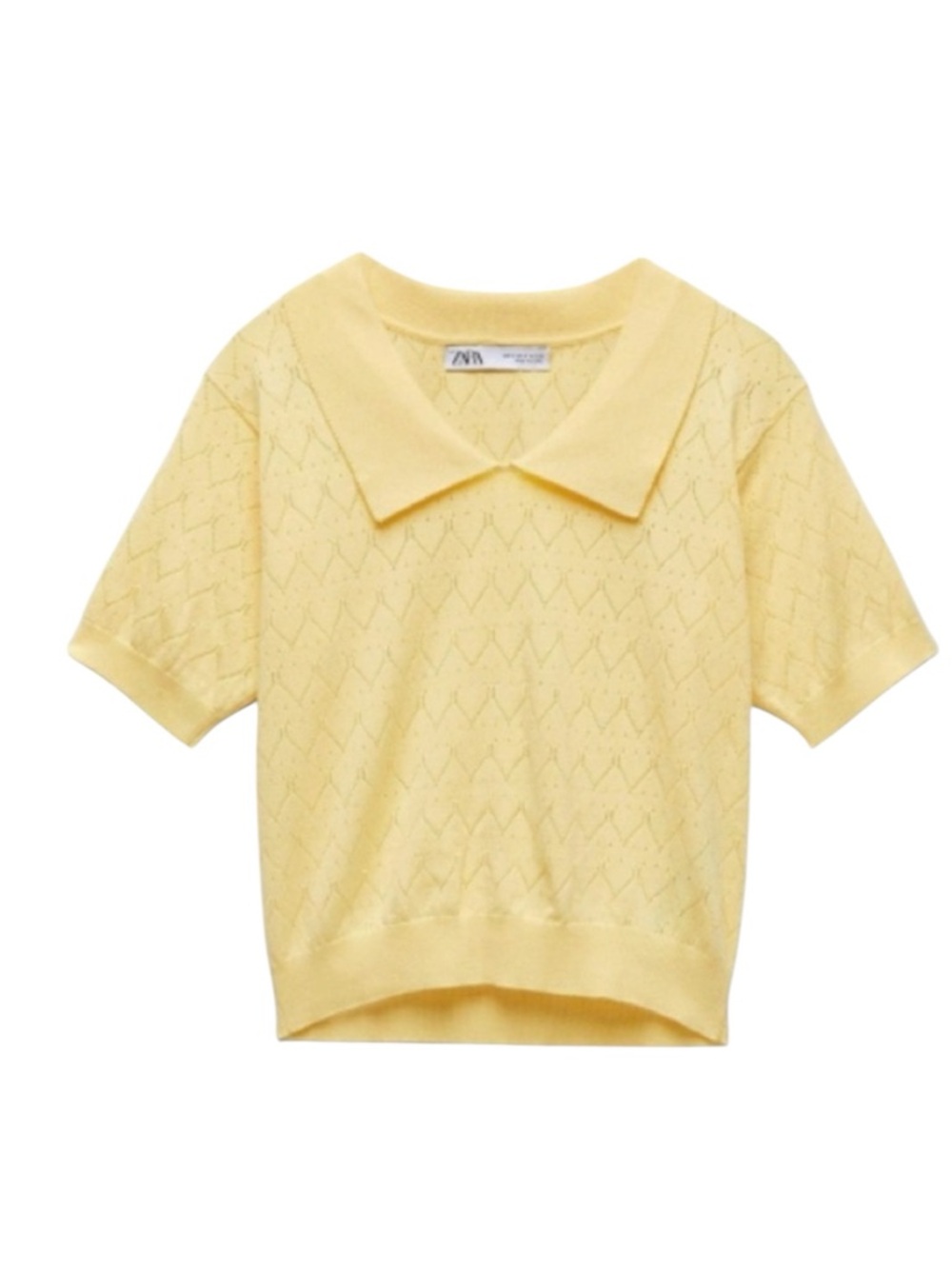 ZARA Womens Pointelle Knit
Polo Yellow Size Medium